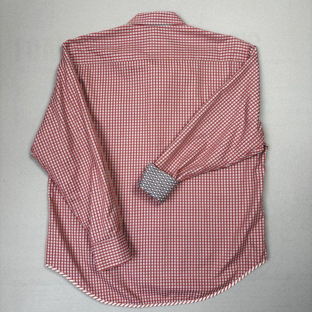 Robert Graham Shirt 2XL Red Checkered Geometric Long Sleeve Abstract Flip Cuff - Picture 2 of 12